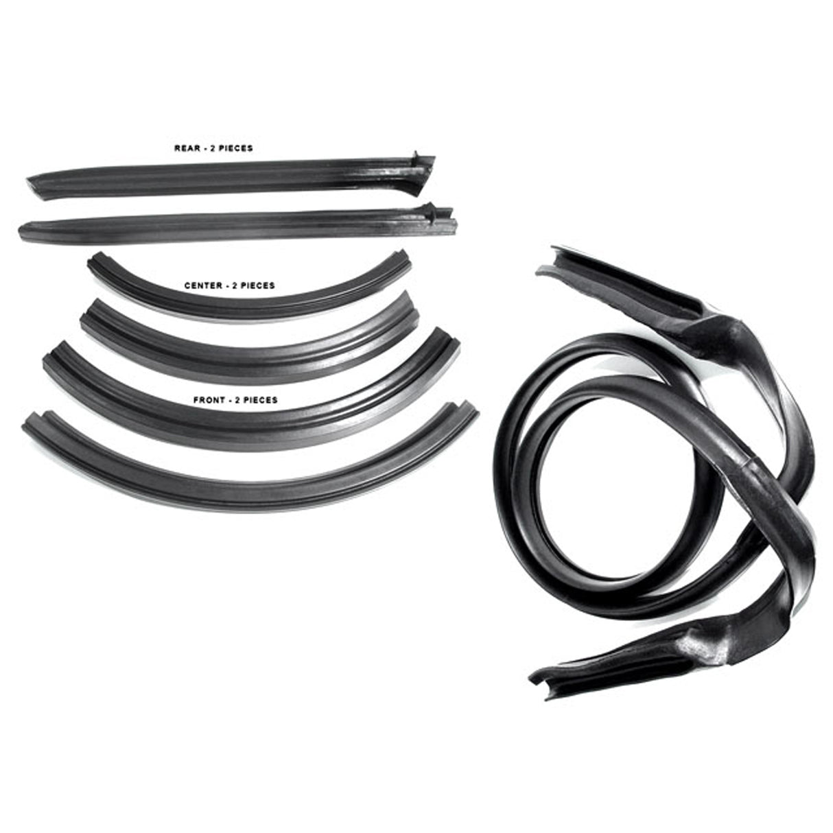 1962-65 Dodge, Plymouth Roof Rail Weatherstrip Seal Set with Header Seal - Convertible