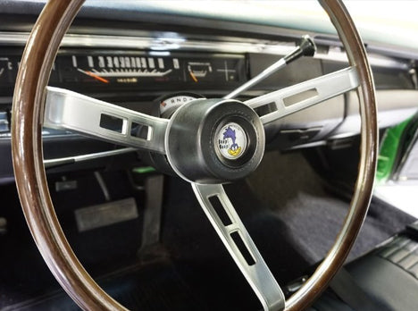 Mopar OEM style steering wheels in rallye woodgrain or plastic with smooth or pebble grain finish