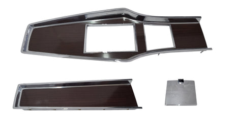 331-70SET Mopar 1969-71 A-body Diecast Woodgrain 4 Speed Console Plate Kit